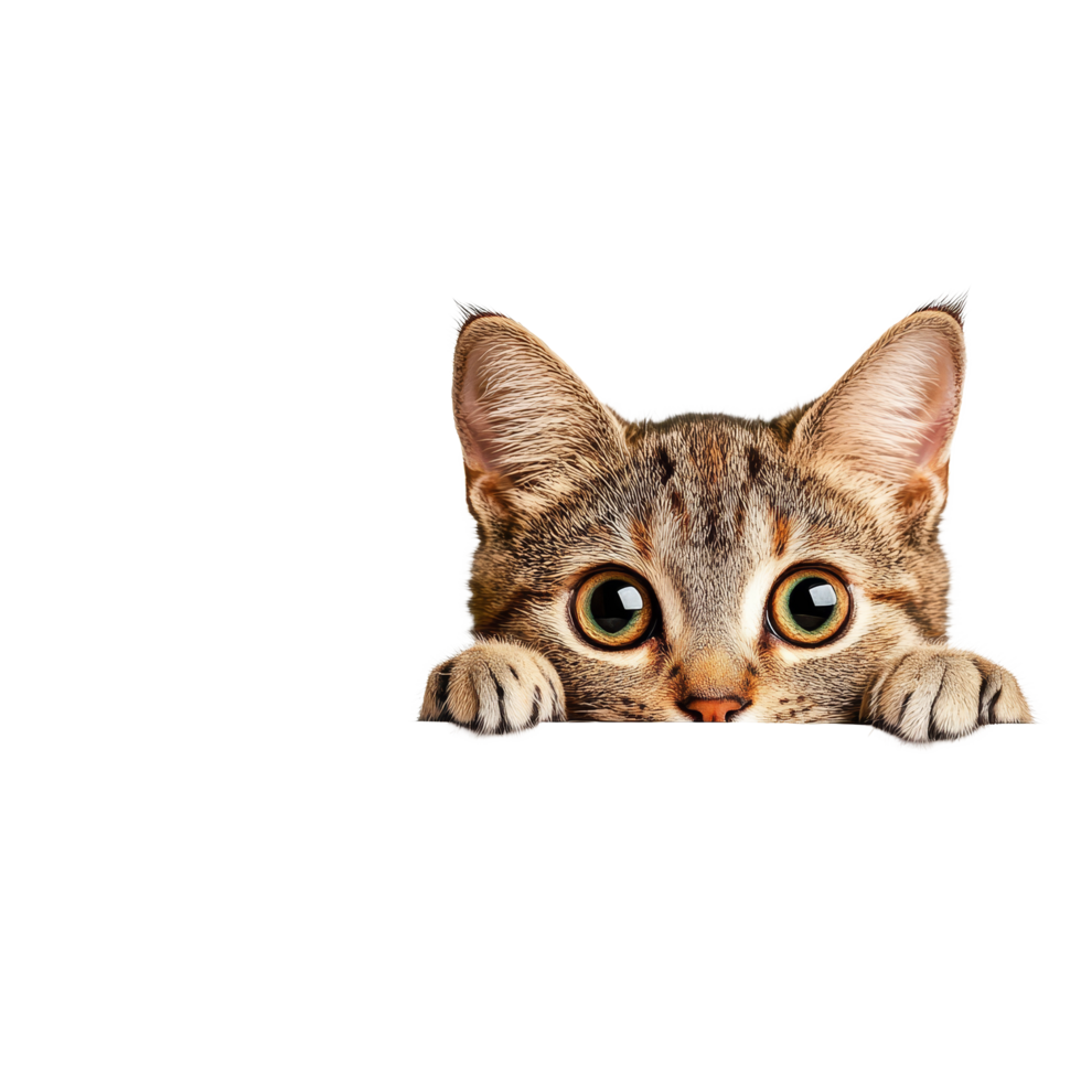 A curious cat peeks over a transparent tabletop against a clean transparent background in a playful moment, Cat Peeking Over transparent top table transparent background png