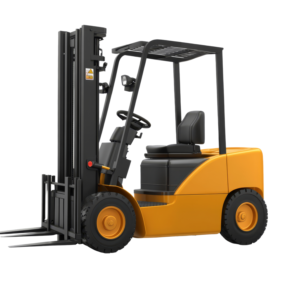Heavyduty forklift for efficient warehouse operations, designed for easy maneuverability, Forklift for working in warehouse isolated on transparent background Electric loader for loading goods png