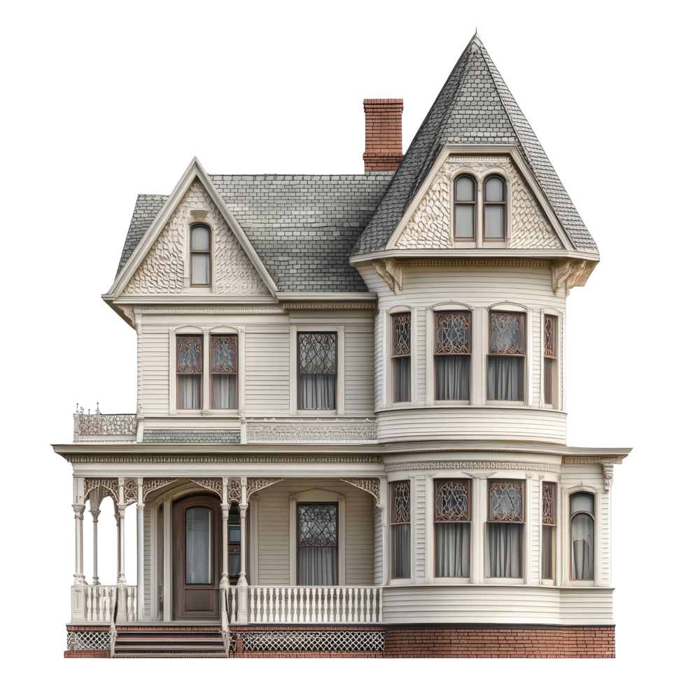 Historic Victorian house with intricate details isolated against a transparent background showcasing architectural beauty, historic house isolated on transparent backgroud png