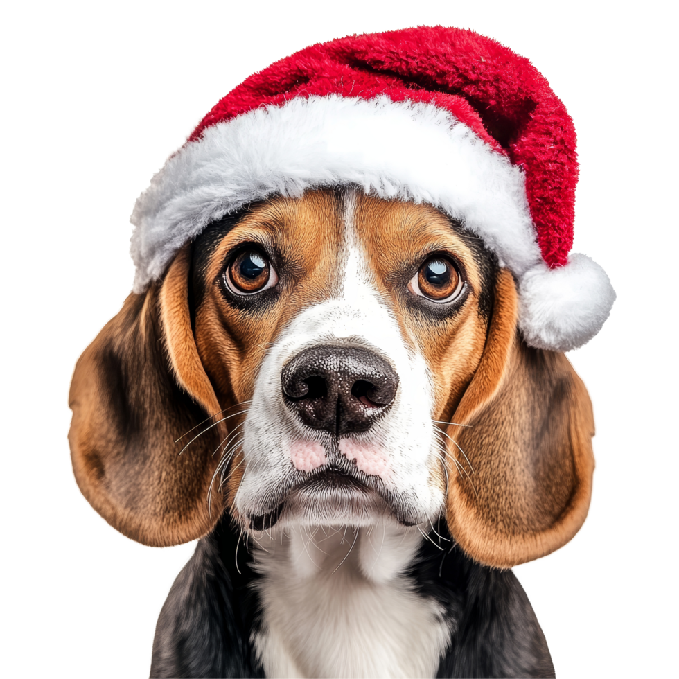 Beagle dog wearing a festive Christmas hat against a transparent background, Beagle dog Wearing a Christmas Hat Isolated on transparent background png