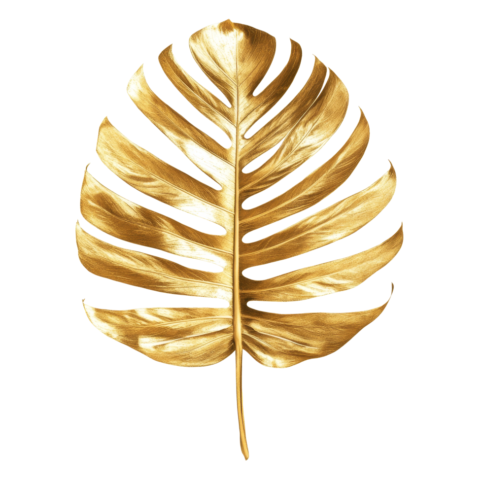 Golden tropical palm leaf isolated on a clean transparent background for elegant decor and design purposes, golden tropical palm leaf isolated on transparent background png