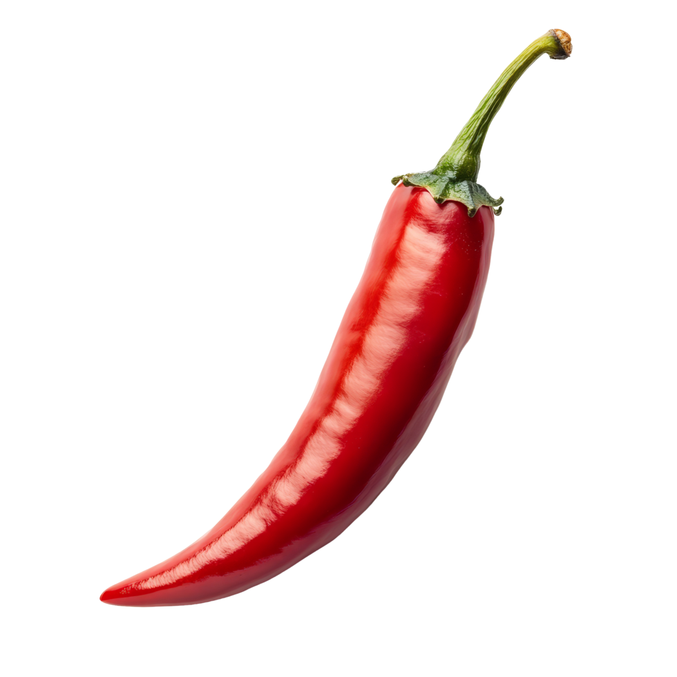 Single vibrant red chili pepper on a clean transparent background with natural lighting for culinary inspiration, single red chili transparent background png