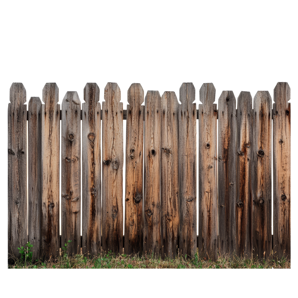 Wooden fence with weathered texture against a transparent background showcasing rustic charm and simplicity, wooden fence on transparent background png