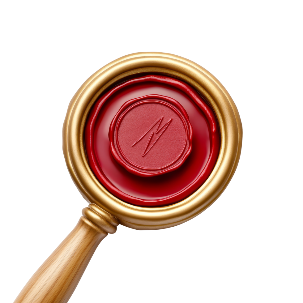 A detailed wax seal stamp featuring the word certified with a golden handle and red wax, perfect for official documents, Wax Seal with Certified Word Isolated Stock Illustration png
