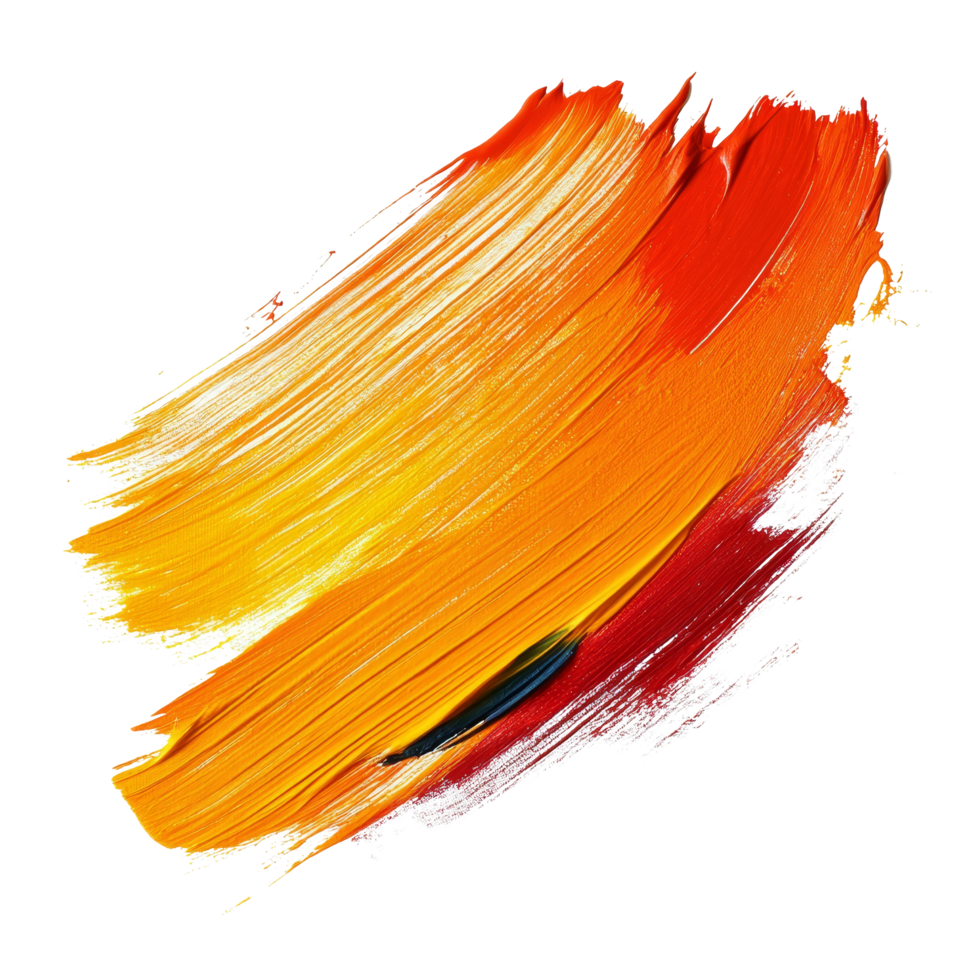 Vivid oil color brush strokes create a dynamic display of orange, yellow, and red on a transparent background, oil color brush stroke isolated on transparent background png