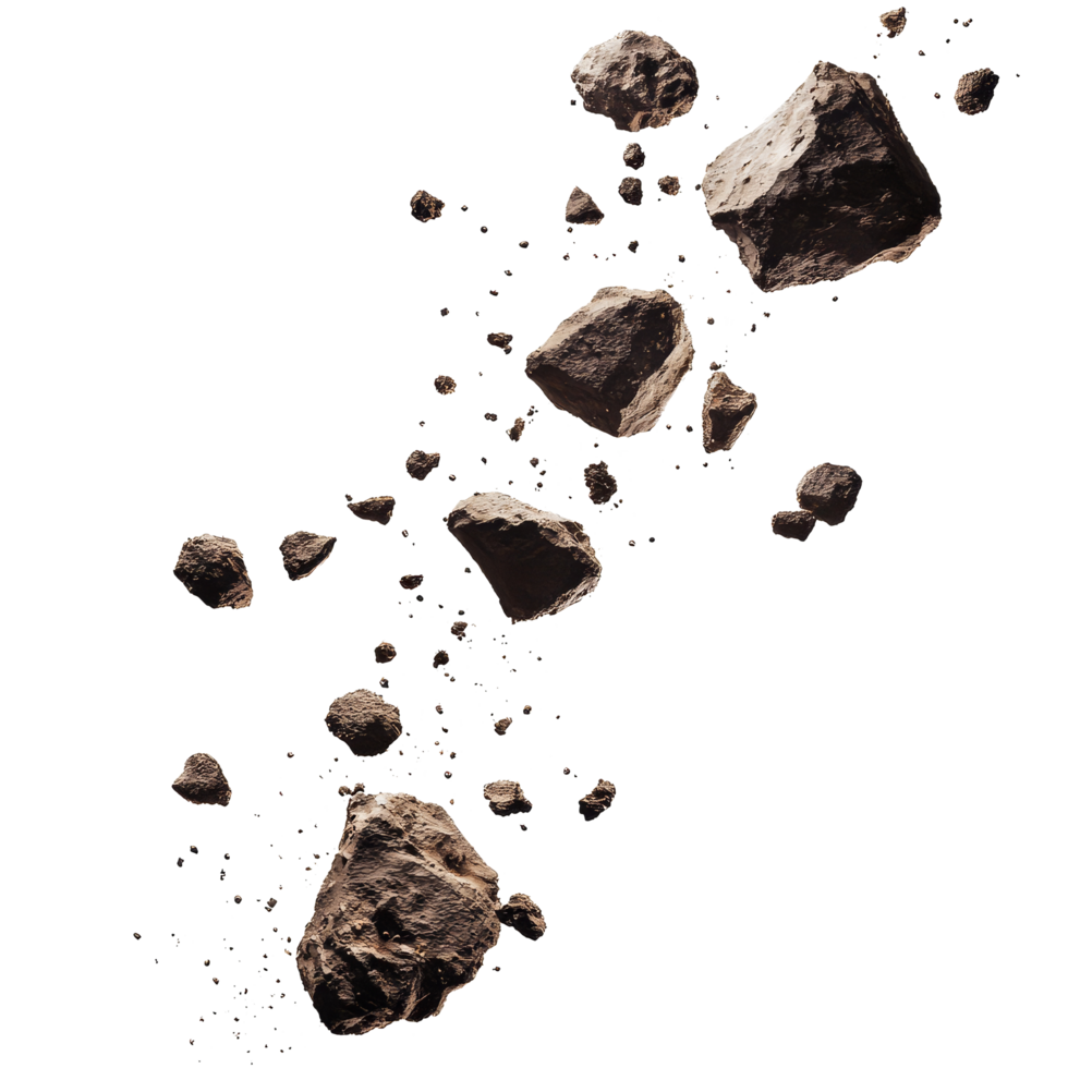 Asteroids floating in the air against a transparent background showcasing transparent hues and textures, Asteroids in air template, isolated transparent background png