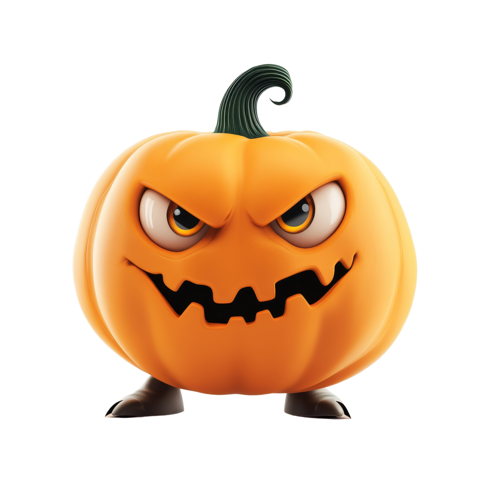 Halloween pumpkin character with a mischievous expression on a clean, transparent background ready for festive celebrations, Halloween pumkin character on transparent background png
