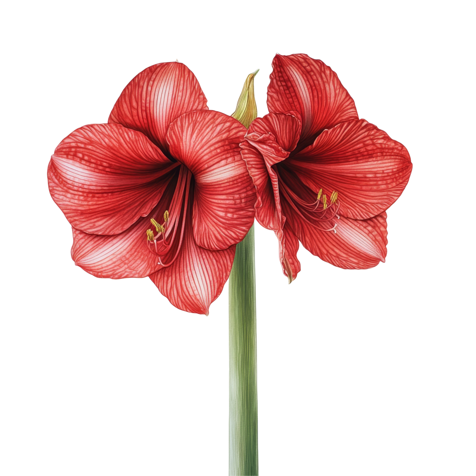Elegant red amaryllis blooms against a minimalist transparent background showcasing their vibrant beauty, Amaryllis in , available with a transparent background png