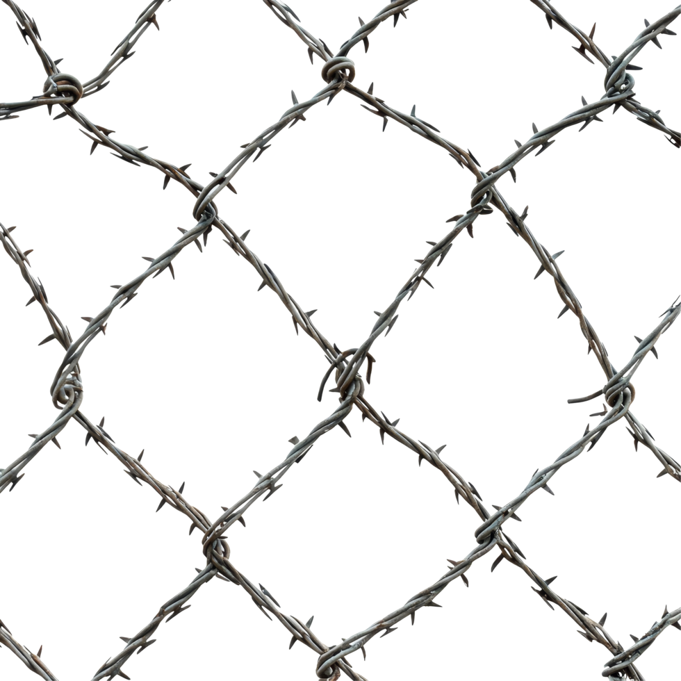 Steel barbed wire fence against a transparent background highlighting security and protection features in urban areas, Steel Barbed Wire Fence transparent background png