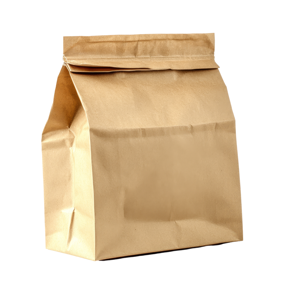 A simple brown paper bag isolated on a clear transparent background for versatile packaging and storage needs, Brown paper bag isolated on transparent background png