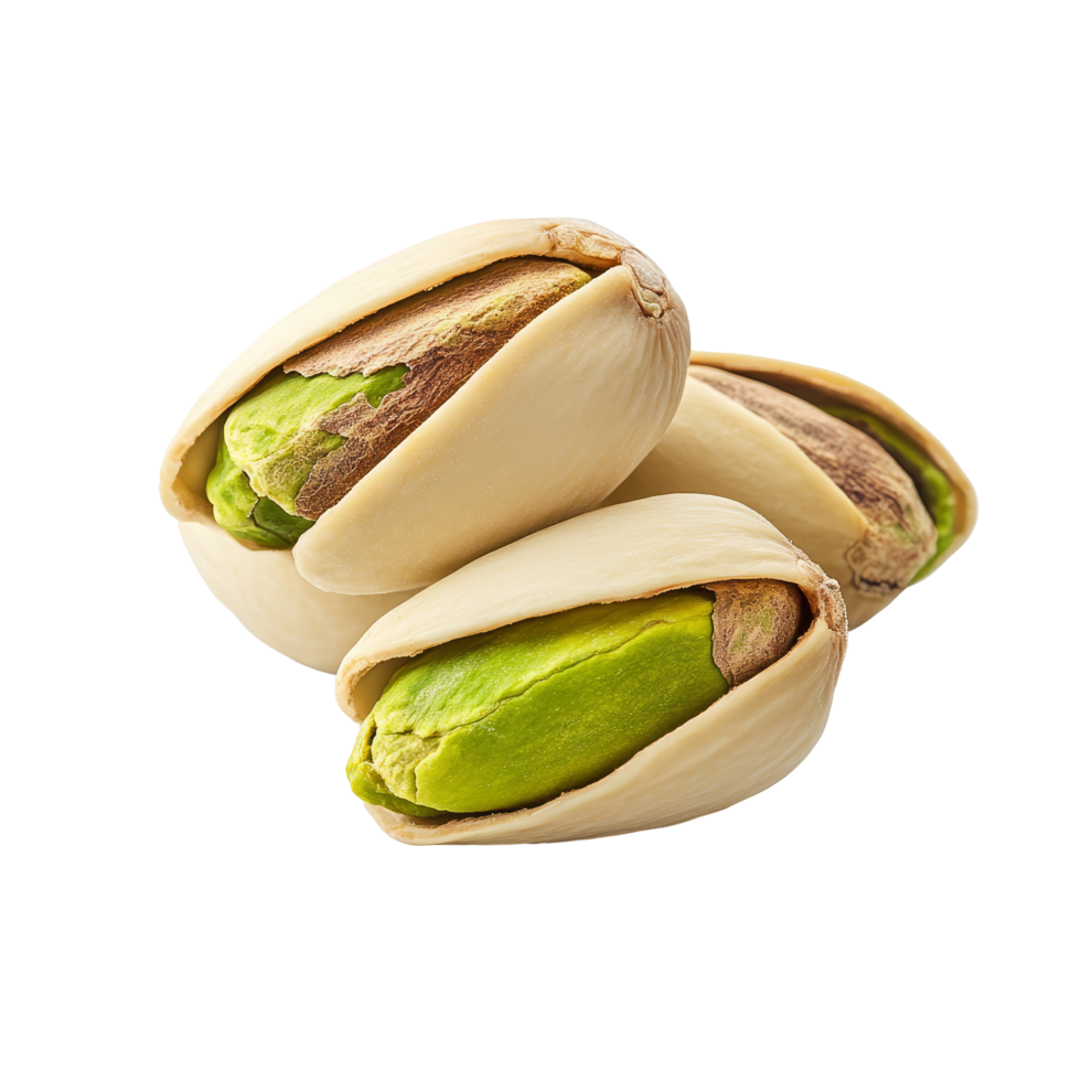 Fresh pistachios in their shells on a clean transparent background highlighting their vibrant green color and natural texture, pistachio isolated on transparent background png