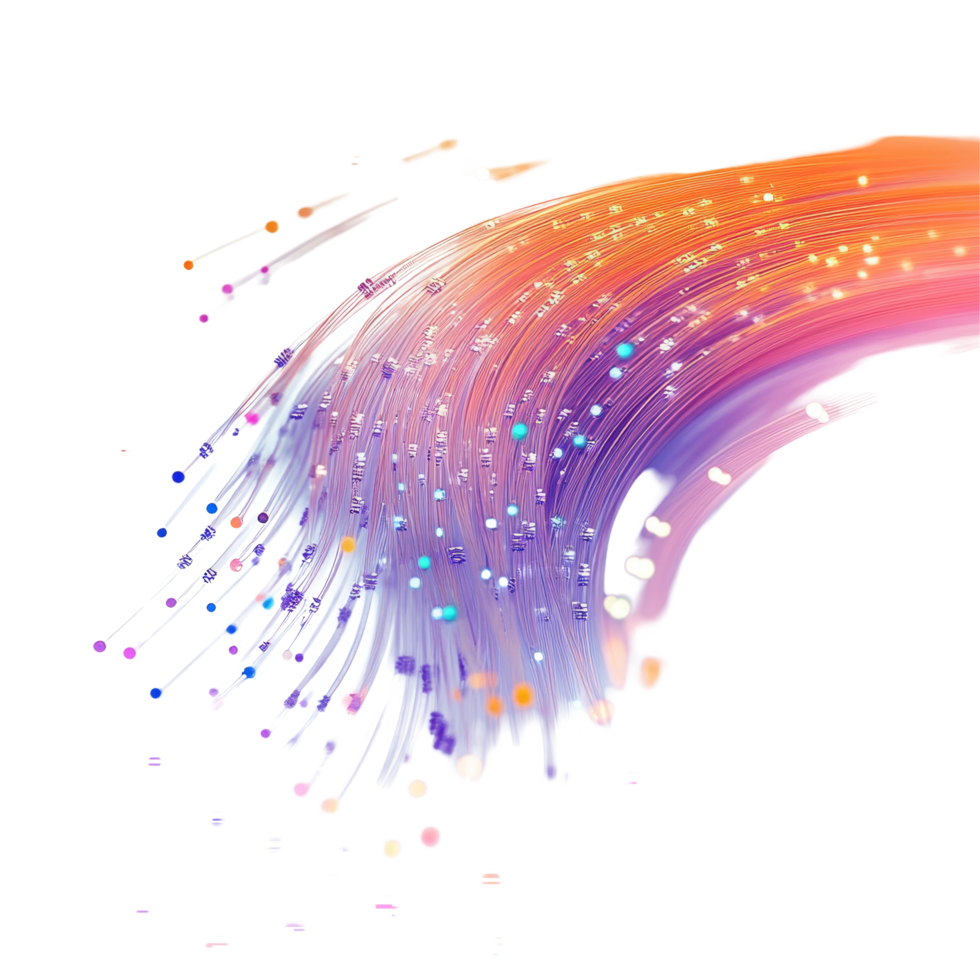 Colorful fiber optic cables create a dynamic pattern against a clean transparent background, showcasing technology in motion, Fiber optic cables isolated on transparent background png