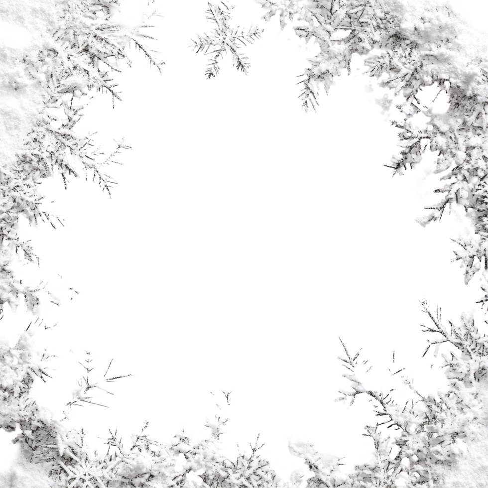 A beautiful transparent snow frame isolated against a bright transparent background, perfect for seasonal greetings or winter themes, transparent snow frame isoated intransparent background png