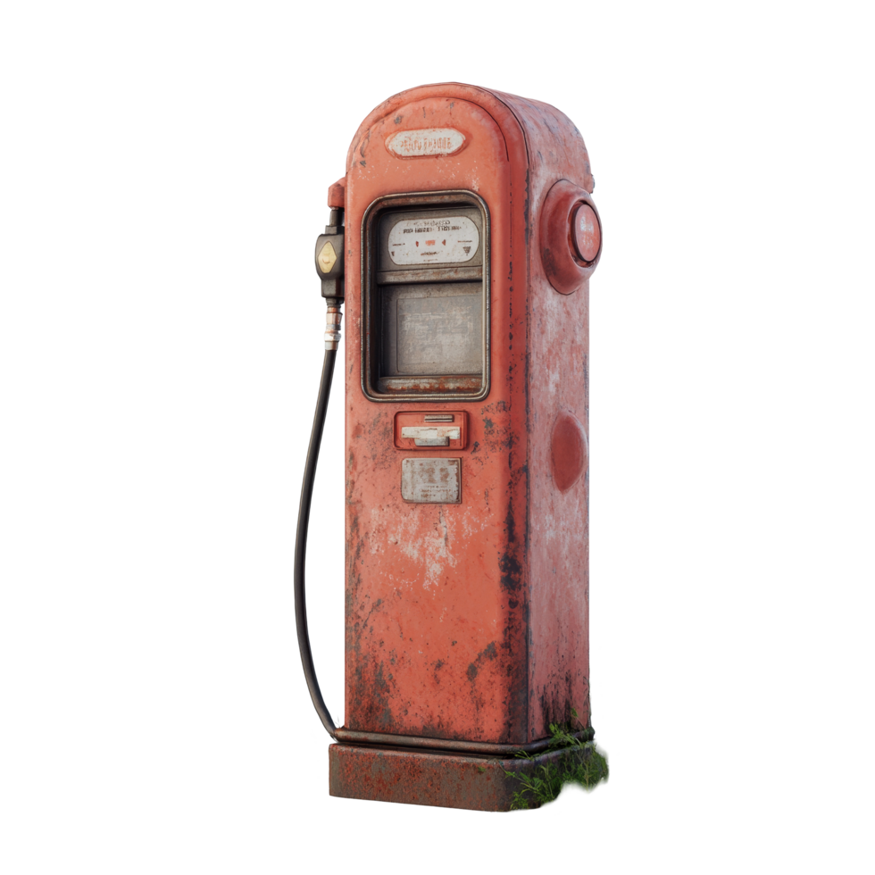 An old gasoline pump standing alone in a grassy area, showcasing vintage design and signs of weathering over time, Gasoline pump and gold coin png