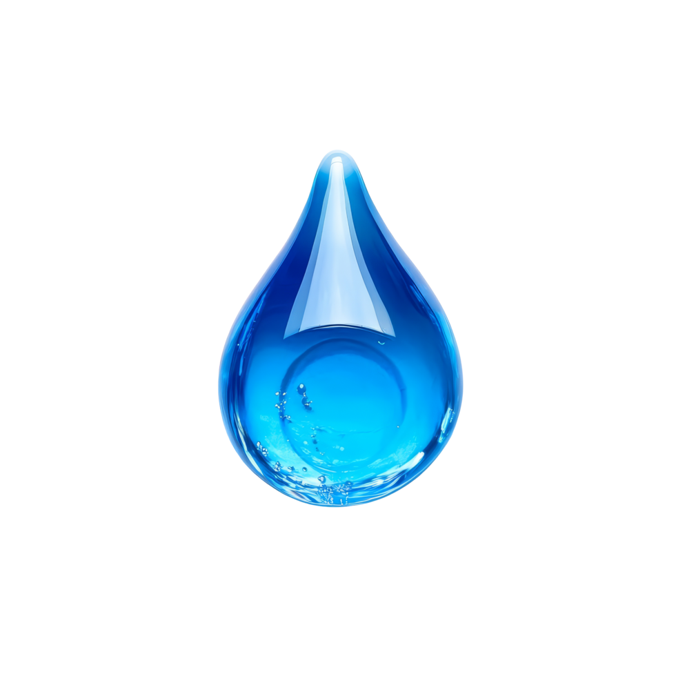 A single blue liquid droplet isolated on a transparent background showcasing its vivid color and shape, single blue liquid droplet isolated on transparent background png