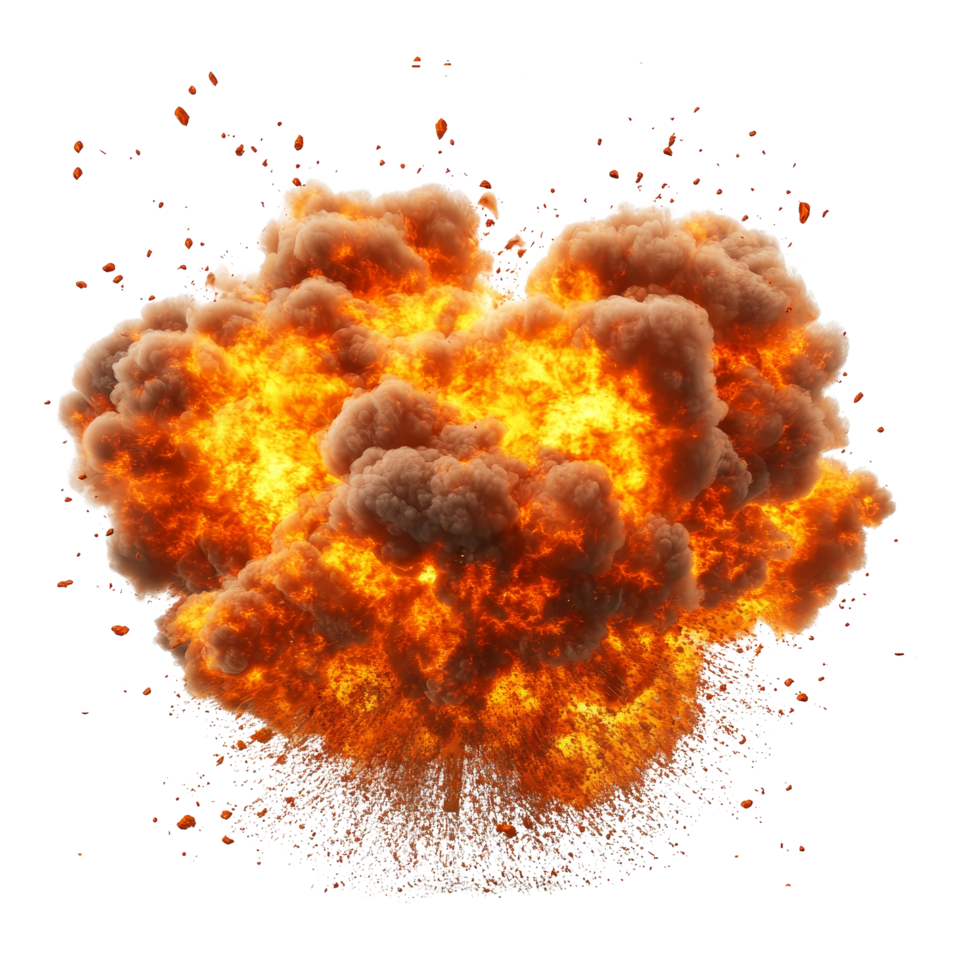 A powerful fire explosion erupts, showcasing bright flames and thick smoke on a transparent backdrop, big fire explosion isolated on transparent background png