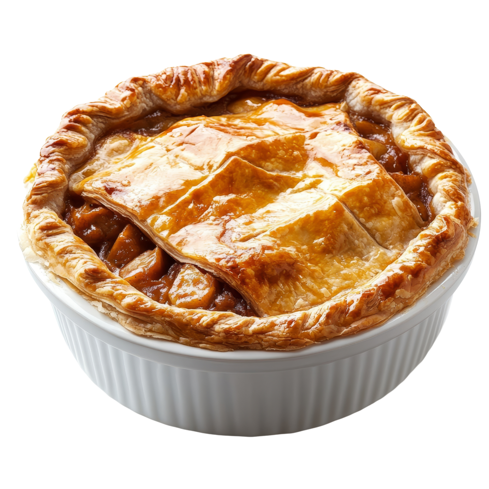 Delicious meat pie dish freshly baked, showcased on a pristine transparent background for an appetizing presentation, meat pie dish isolated on transparent background png