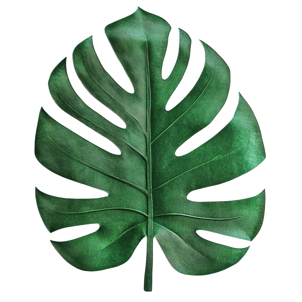 Monstera leaf cutout against a clean transparent background showcasing intricate leaf patterns and textures, monstera leaf on transparent backgroundfile png