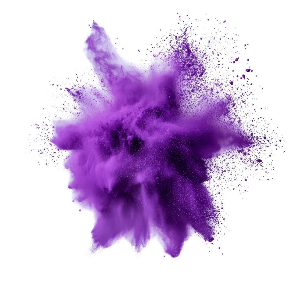 Violet powder explosion creating a vibrant burst isolated on a transparent background, violet color powder explosion isolated on transparent background png