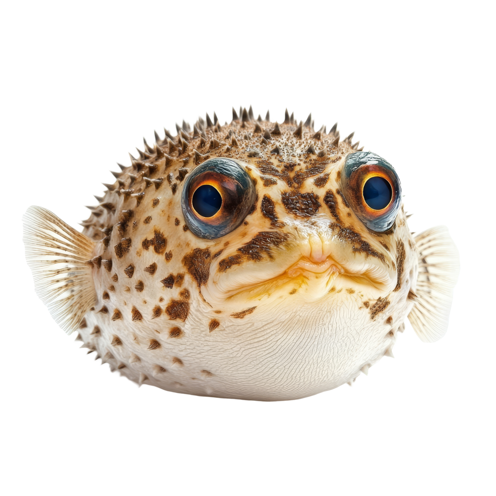 Isolated pufferfish on a transparent background showcasing its unique shape and texture in natural light, Pufferfish Isolated on transparent background png
