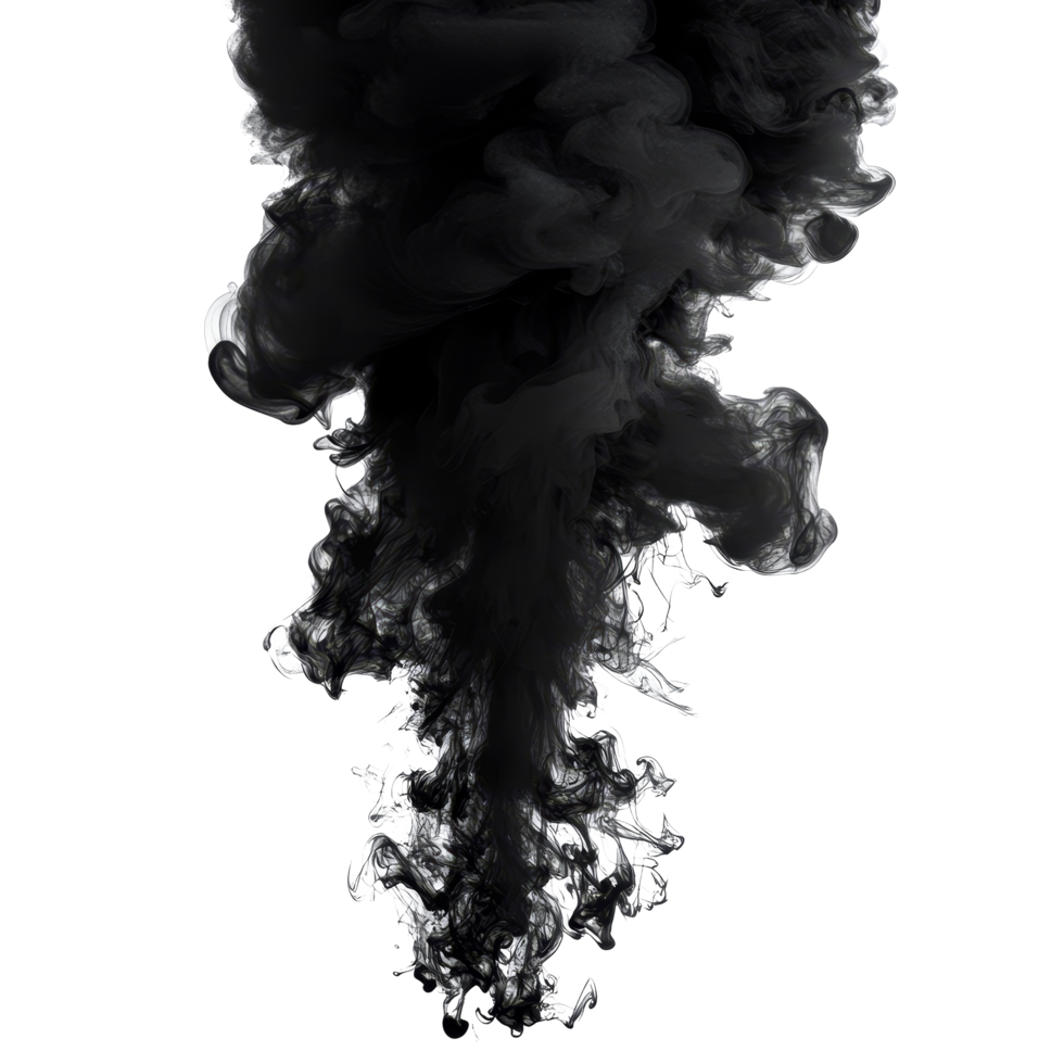 Black smoke swirling dramatically against a transparent background with a transparent transparent effect, black smoke isolated on transparent background png