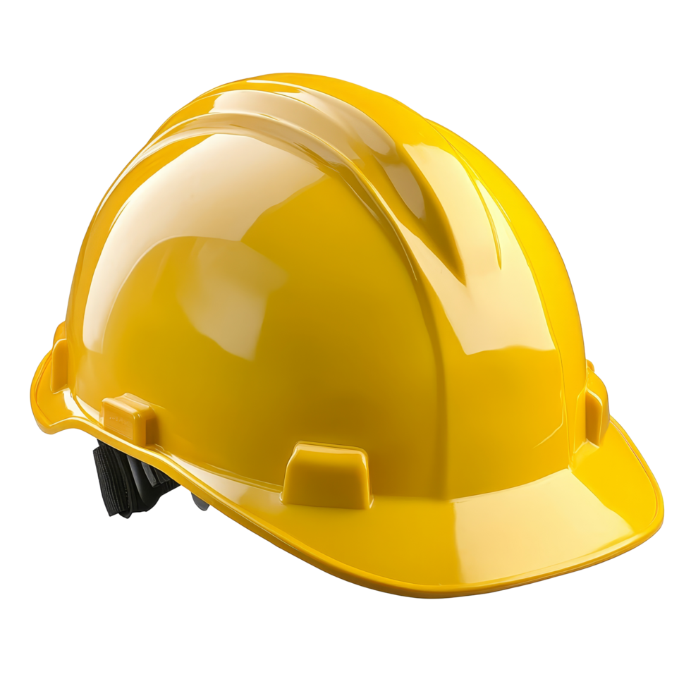 Bright yellow safety helmet isolated on a transparent background for construction and industrial safety applications, Yellow safety helmet isolated png