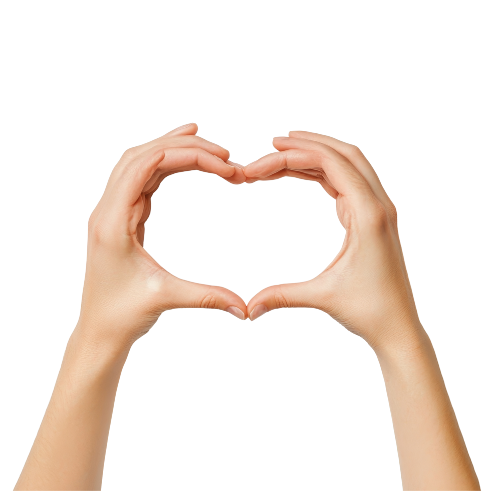 Hands creating a heart shape against a plain transparent background expressing love and connection, Hands Forming Heart Shape on transparent background png