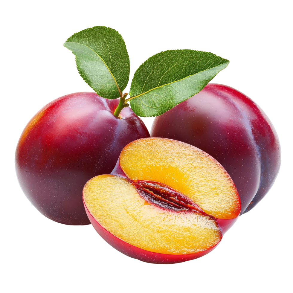 Sweet Marian plum fruit isolated on a transparent background showcasing its vibrant color and luscious texture in closeup, Sweet Marian plum thai fruit isolated on transparent background png