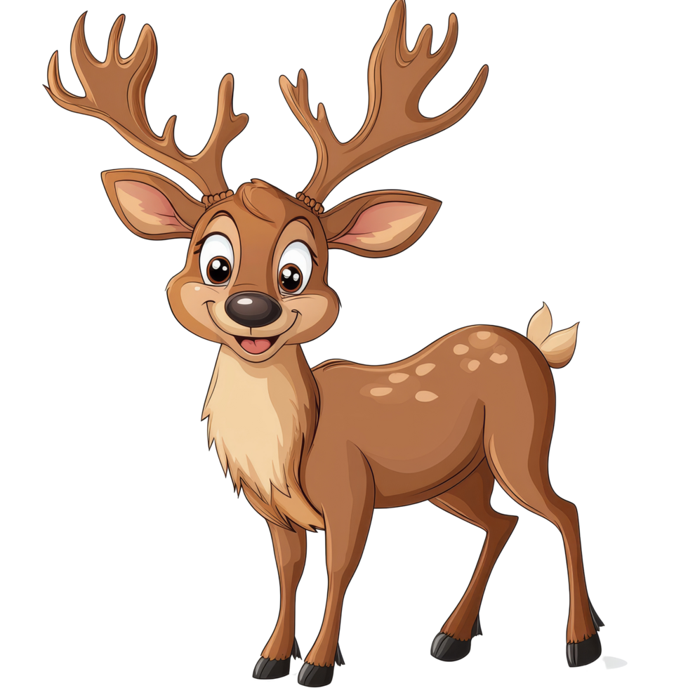 Joyful cartoon elk with cheerful expression, highlighting playful character in a vibrant design on a transparent background, Cartoon joyful elk isolated on transparent background png