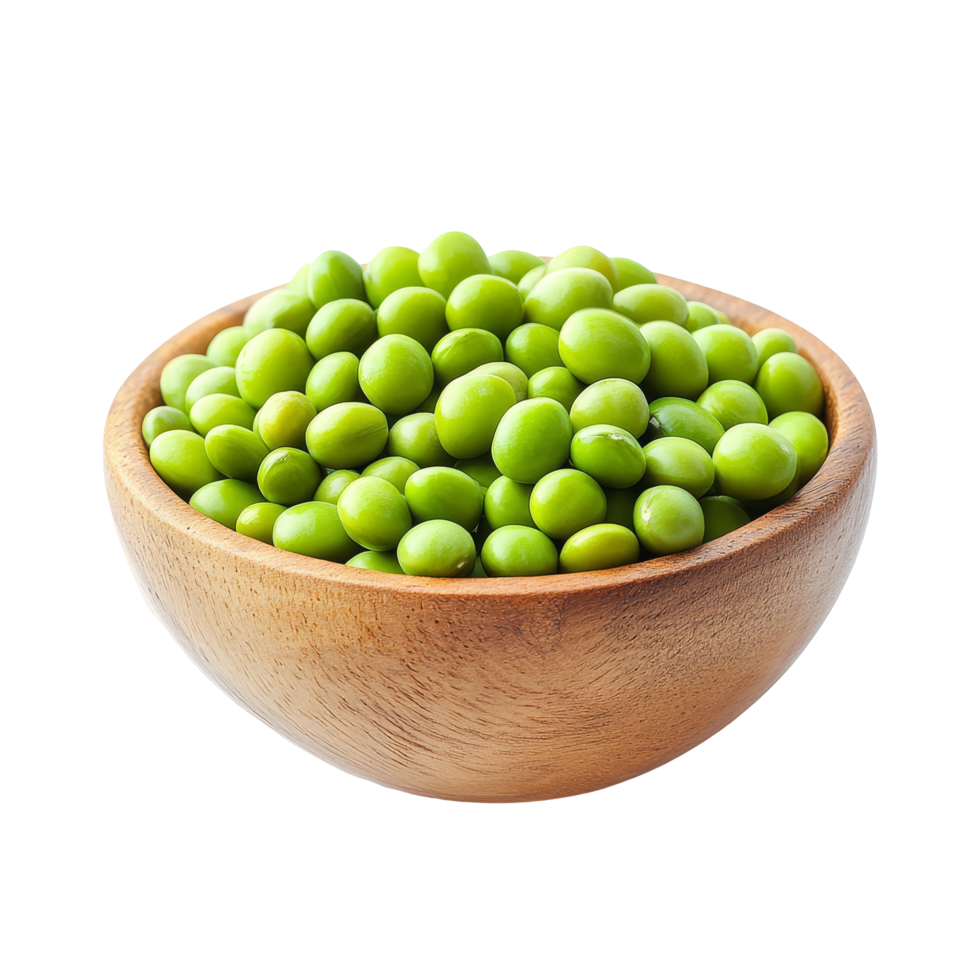 Fresh green soybeans piled in a wooden bowl on a transparent background for healthy eating options, Green soy beans in wood bowl isolated on transparent background png