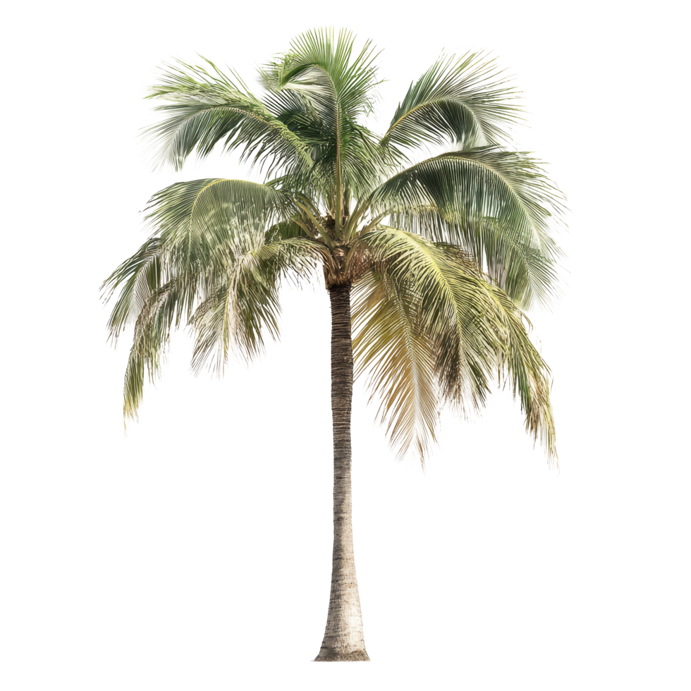 Beautiful palm tree isolated on a clean transparent background, showcasing its vibrant green leaves and sturdy trunk, Palm tree isolated transparent background png