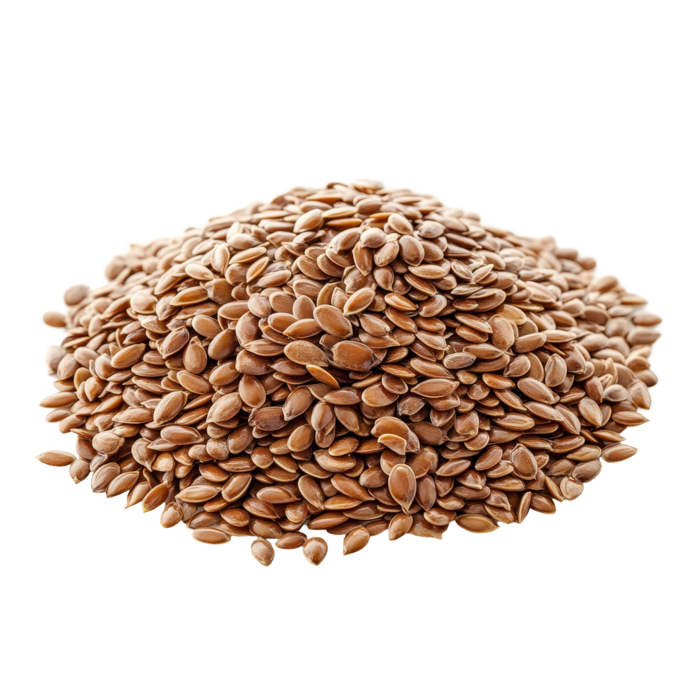 A heap of flax seeds isolated on a transparent background showcasing their natural brown color and unique texture, Flax seeds heap isolated on transparent background png