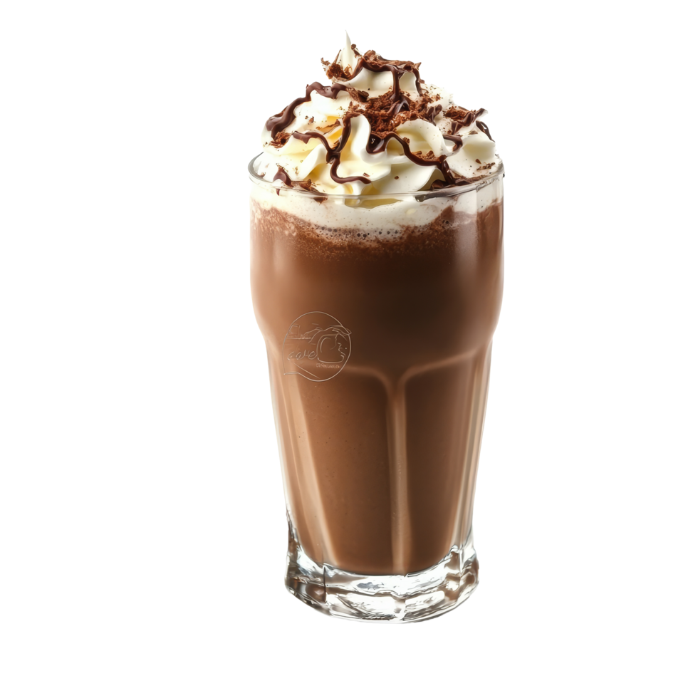 Indulge in a delicious chocolate milkshake topped with whipped cream and chocolate shavings on a bright transparent background, Chocolate Milkshake with Whipped Cream on transparent background png