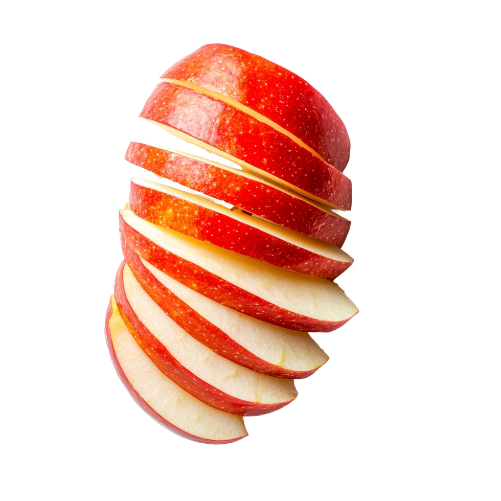 Freshly sliced red apple isolated on a clean transparent background ready for healthy snacking or culinary use, Red apple slice isolated on transparent background png