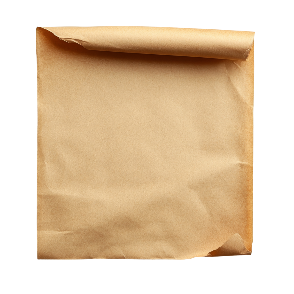 Blank brown sheet of paper note resting on a transparent background in a minimalist composition, blank brown sheet of paper note on transparent backgroundfile png