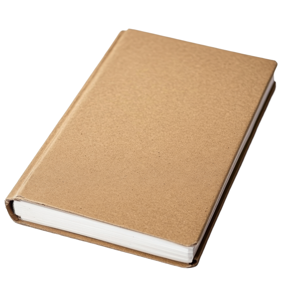Closed brown paper notebook resting on a clean surface, showcasing its textured cover, Closed brown paper notebook. Realisticphotography isolated on transparent background. png