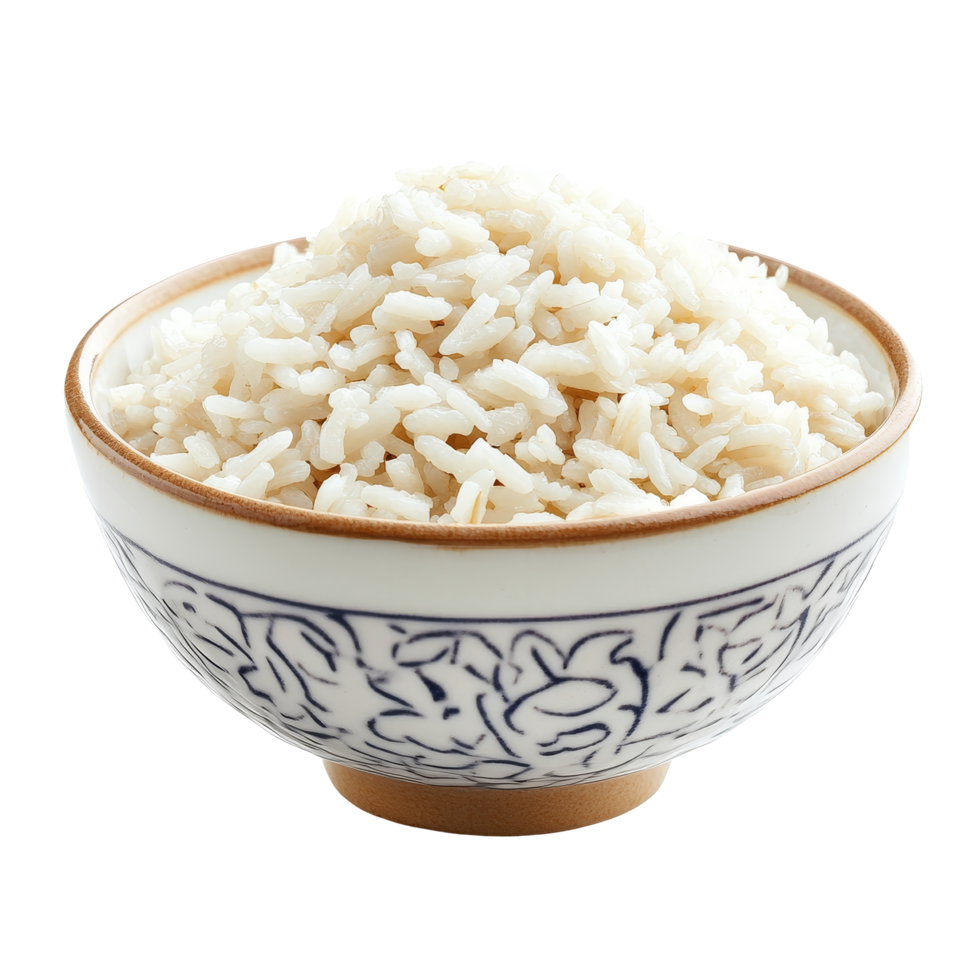 A closeup view of a bowl filled with fluffy transparent rice against a clean transparent background, Rice in a bowl on transparent background png