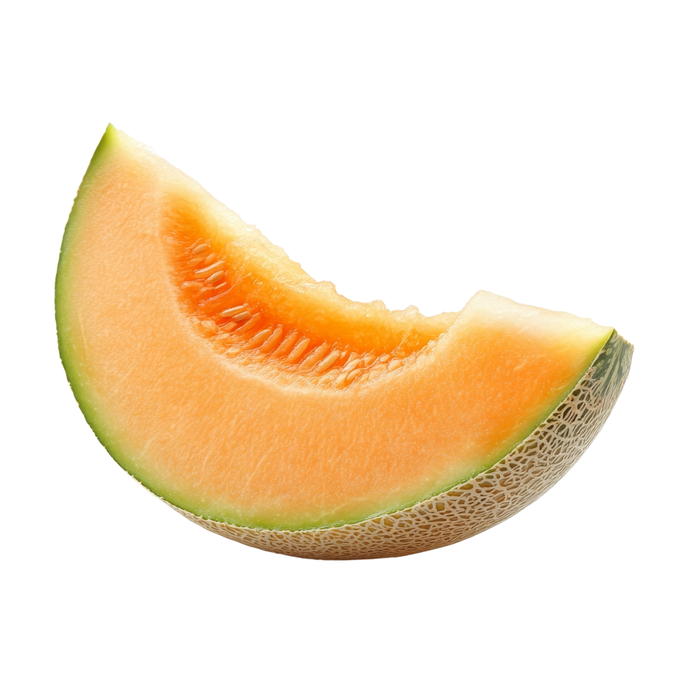 Fresh, ripe melon slice isolated on a transparent background, showcasing its juicy texture and vibrant color, melon slice isolated on transparent background png