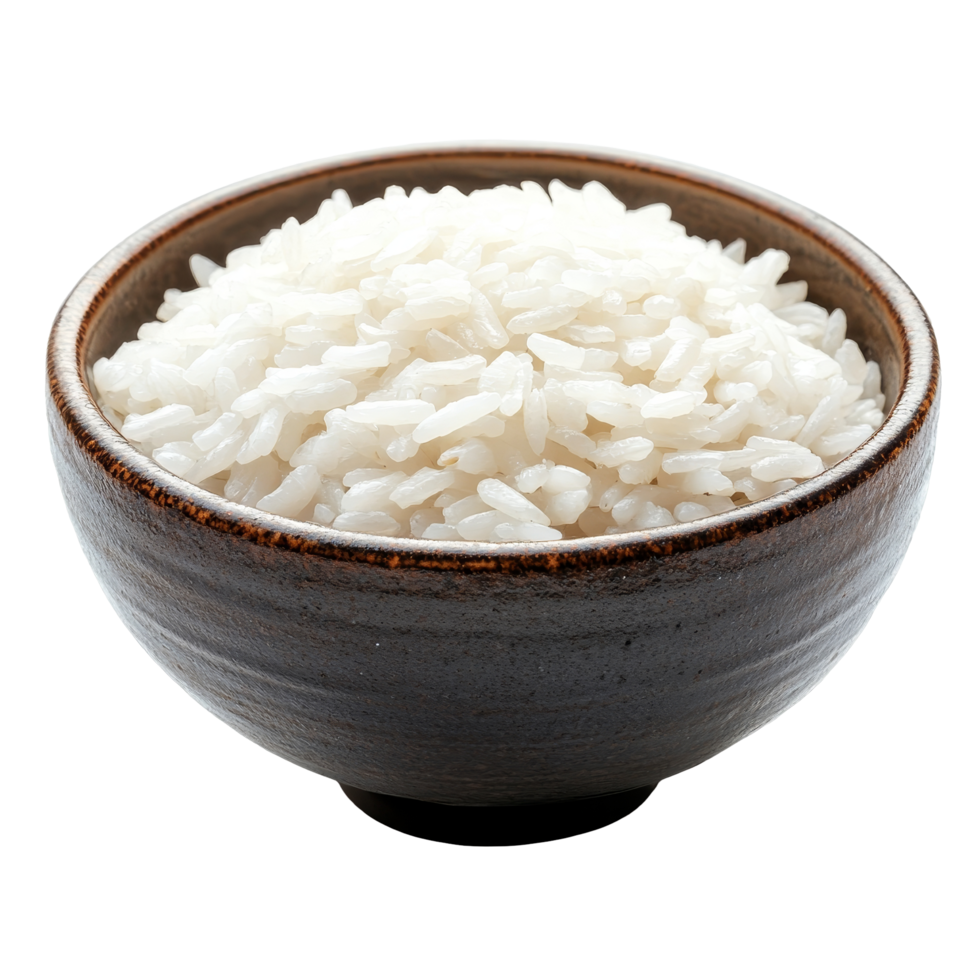 A bowl of fluffy transparent rice on a clean transparent background, ideal for culinary presentations, Rice in a bowl isolated on transparent background png