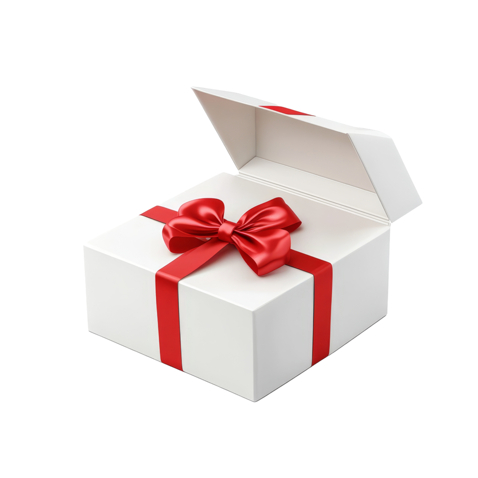 Open transparent gift box with a red bow showcasing the excitement of surprise in a festive setting, transparent color open gift box with red bow png