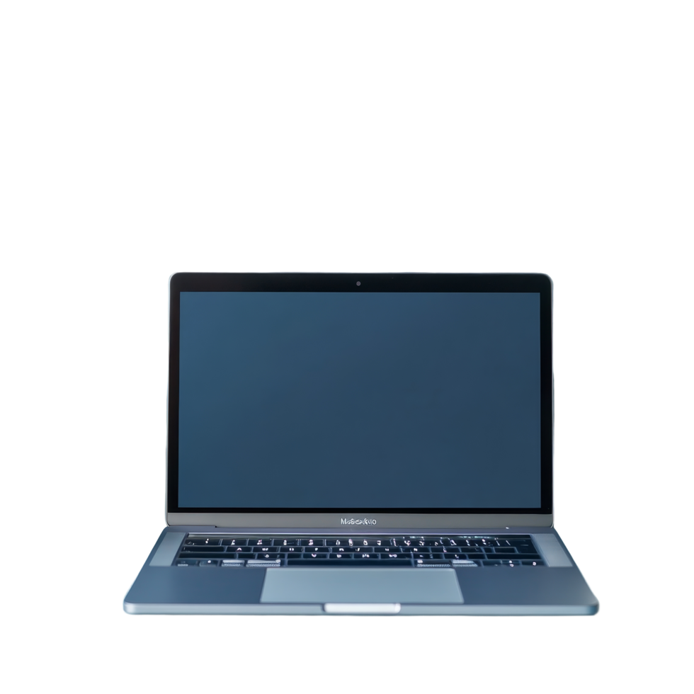 Clean workspace with an isolated laptop and minimalistic plants on a light blue table, Laptop Isolated png