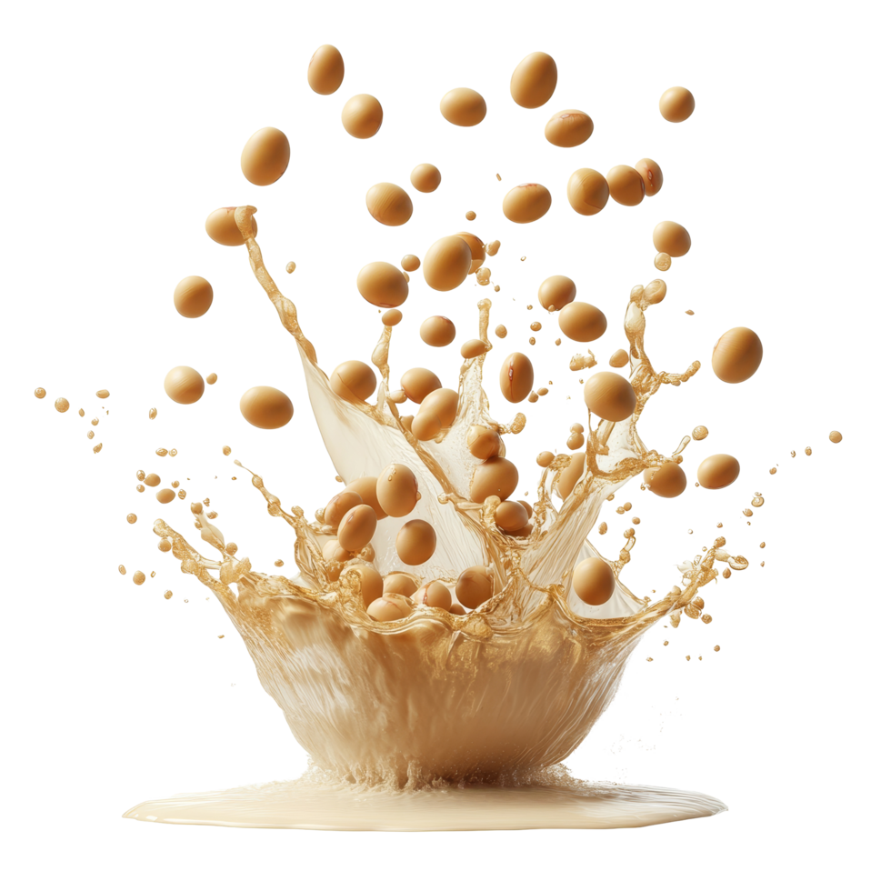 Soybeans splash dramatically in midair creating a lively splash effect against a transparent backdrop, Soybeans splash isolated png