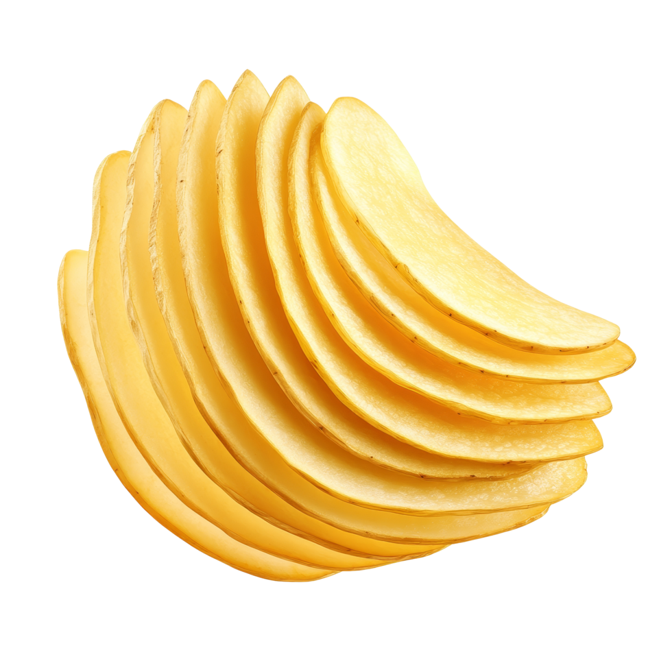 Potato slices arranged in a neat stack, showcasing a perfect preparation for making homemade potato chips, Potato slice into potato chips isolated png