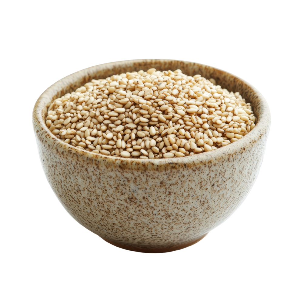A bowl of sesame seeds on a transparent background highlighting a natural, healthy ingredient for culinary uses, sesame in a bowl isolated on transparent background png