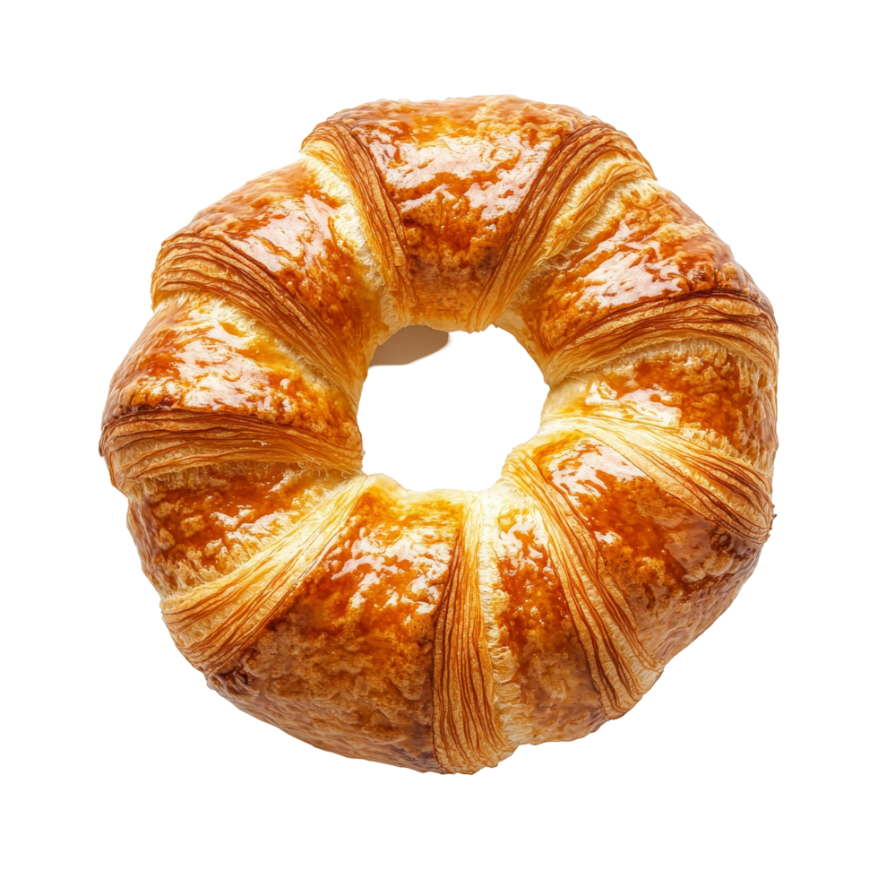 Enjoying a freshly baked croissant from a top view on a pristine transparent background, ideal for breakfast or a snack throughout the day, Top view tasty food croissant plate isolated on a png