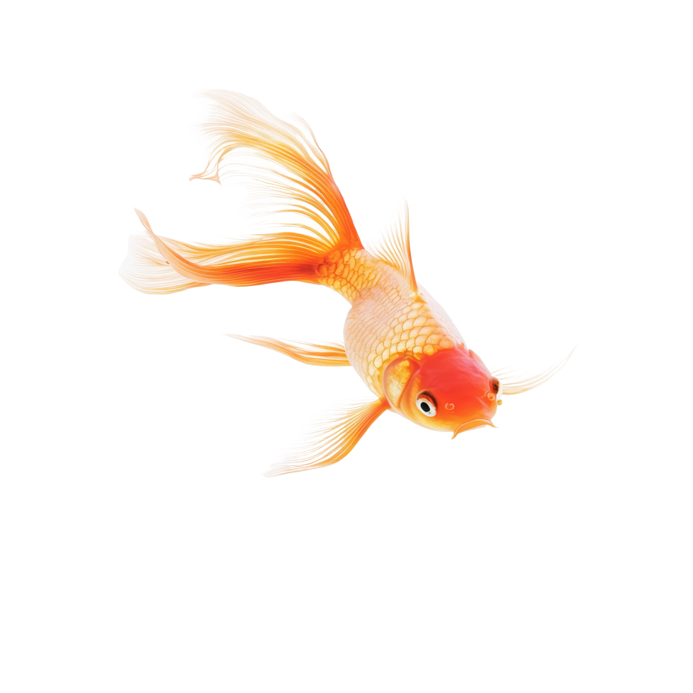 Goldfish swimming gracefully on a bright transparent background in a serene aquatic setting, Gold fish Isolation on transparent background png