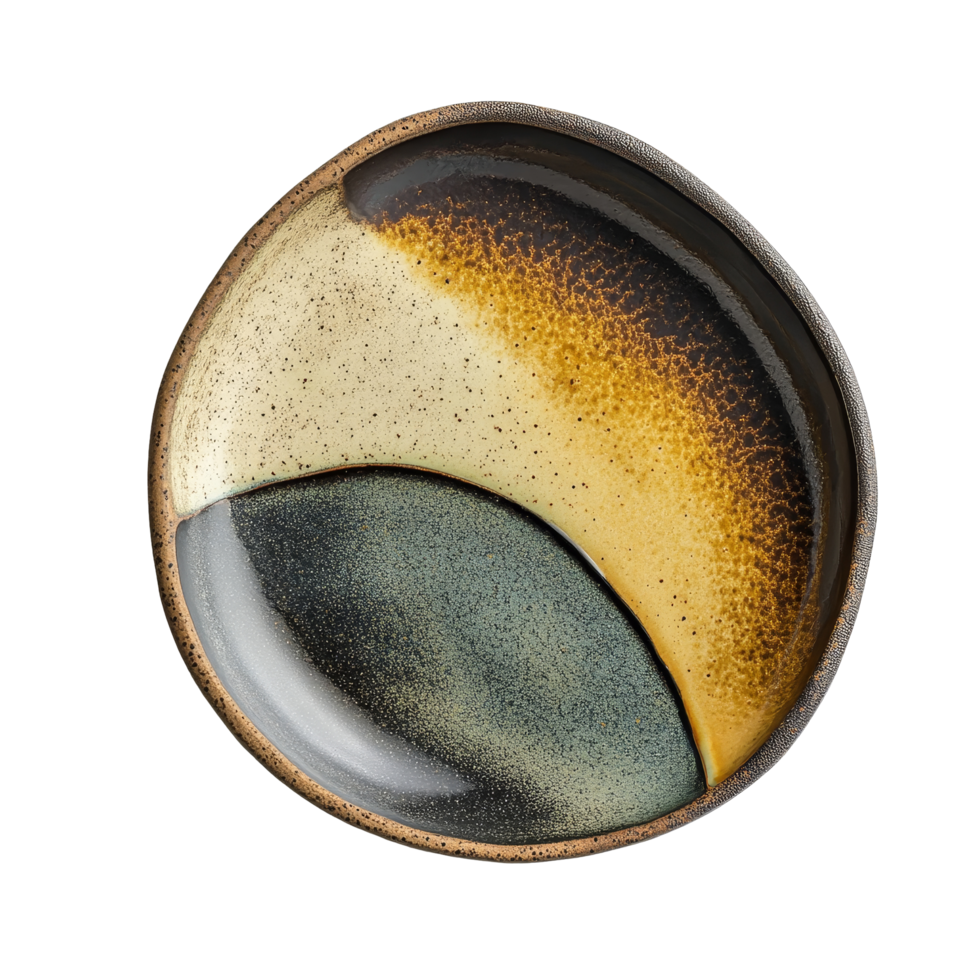 Elegant modern ceramic plate with a unique shape and earthy tones displayed on a transparent background, modern ceramic plate beautiful shape on transparent background png