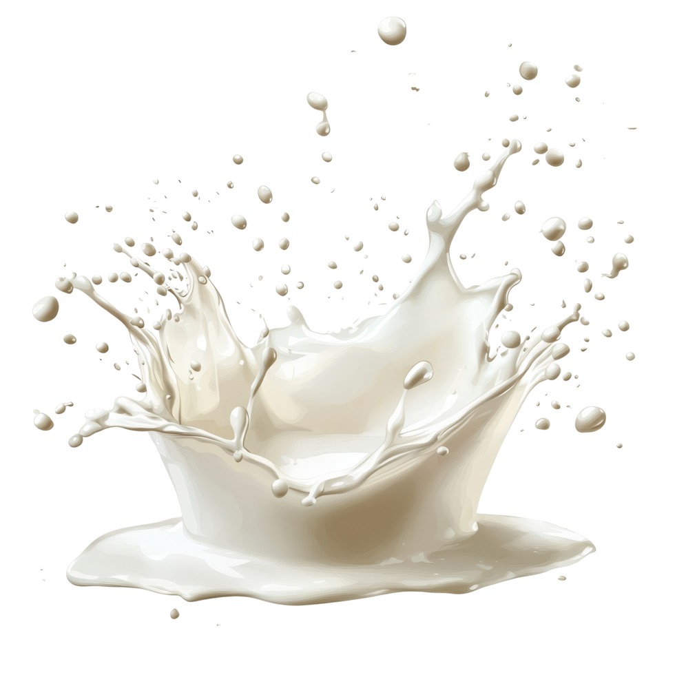 A splash of milk forming a crown shape on a transparent background, capturing the essence of fluid motion and texture, Splash of milk isolated Stock Illustration png
