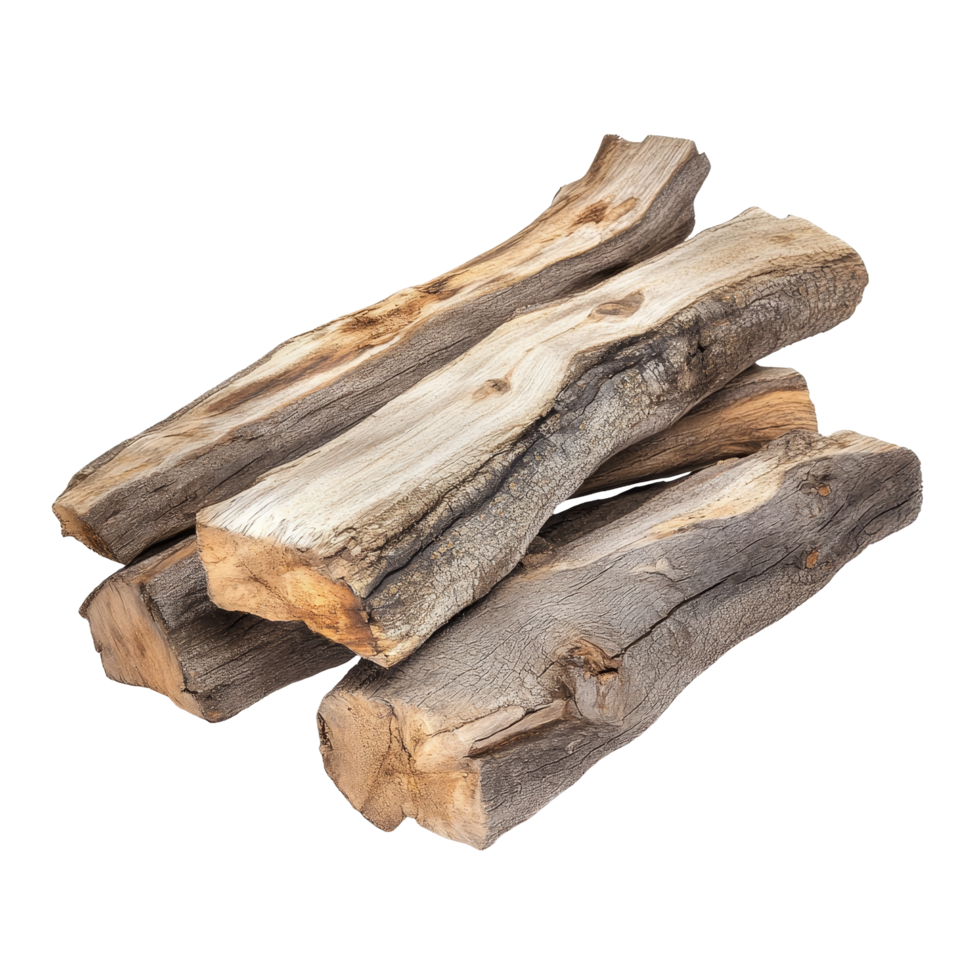 Dry wood logs arranged neatly on a transparent background showcasing natural texture and grain patterns, Dry wood isolated on transparent background. Tree wood transparent background png