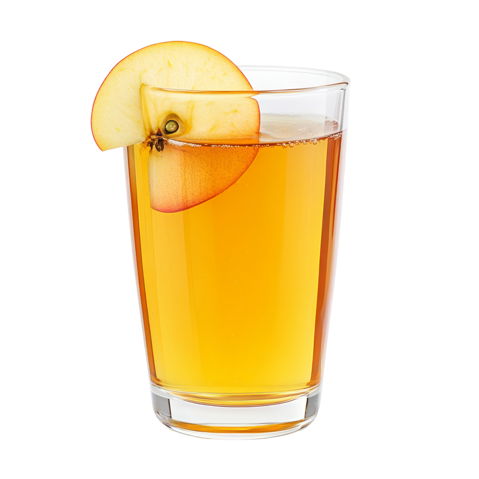 A refreshing glass of apple juice garnished with a slice of apple on a transparent background, Full glass of orange juice isolated on transparent background png